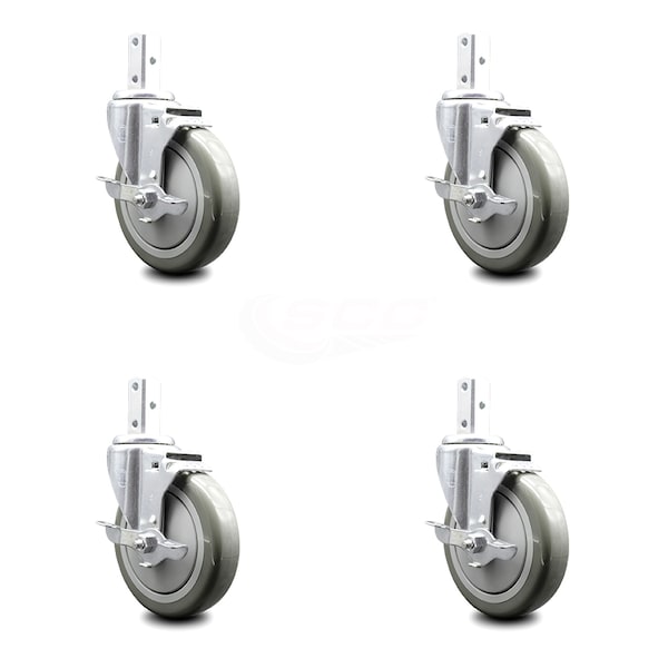 Service Caster 5 Inch Gray Poly Wheel Swivel 3/4 Inch Square Stem Caster Set with Brake SCC SCC-SQ20S514-PPUB-GRY-TLB-34-4 - main
